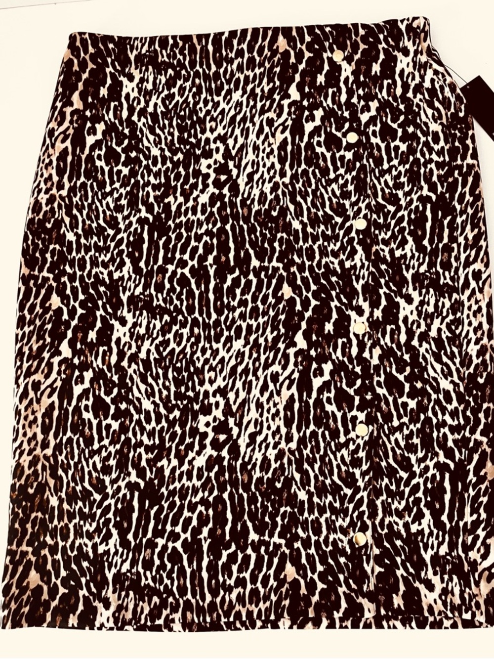 Bold Elements Leopard Animal Print Pencil Skirt Pull On Gold Buttons Women XL